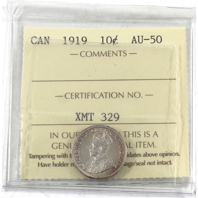 1919 Canada 10-cents ICCS Certified AU-50