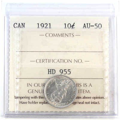 1921 Canada 10-cents ICCS Certified AU-50