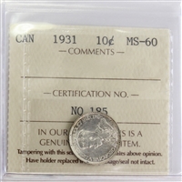 1931 Canada 10-cents ICCS Certified MS-60