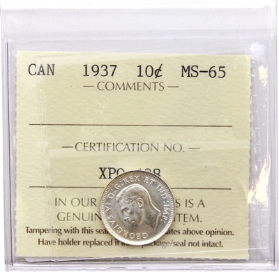 1937 Canada 10-cents ICCS Certified MS-65 (XPQ 608)