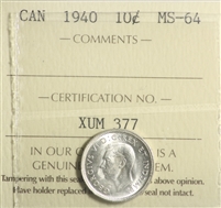 1940 Canada 10-cents ICCS Certified MS-64