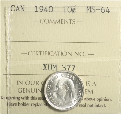 1940 Canada 10-cents ICCS Certified MS-64