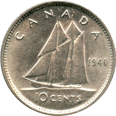 1940 Re-Engraved Canada 10-cents AU-UNC (AU-55)