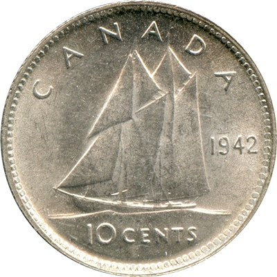 1942 Canada 10-cent UNC+ (MS-62) $