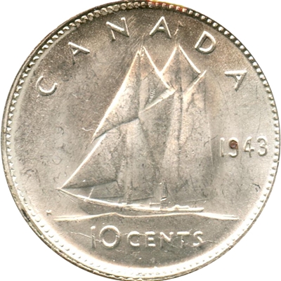 1943 Canada 10-cents Brilliant Uncirculated (MS-63)