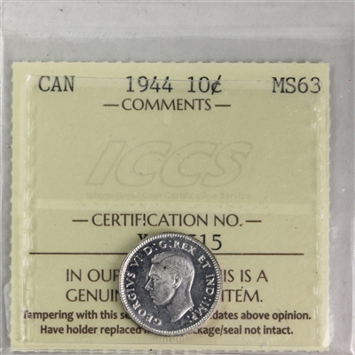 1944 Canada 10-cents ICCS Certified MS-63