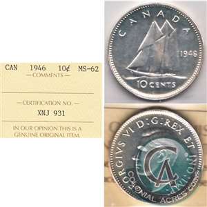 1946 Canada 10-cents ICCS Certified MS-62
