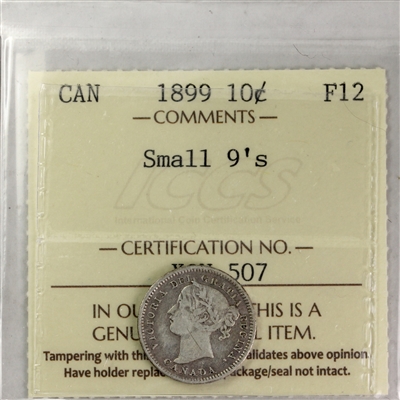 1899 Small 9's Canada 10-cents ICCS Certified F-12