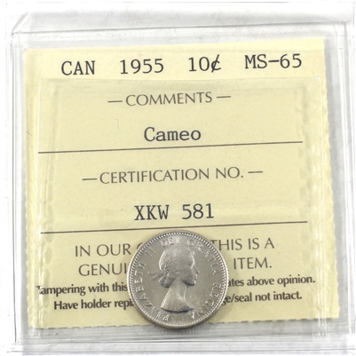 1955 Canada 10-cents ICCS Certified MS-65 Cameo