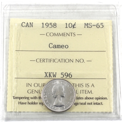 1958 Canada 10-cents ICCS Certified MS-65 Cameo
