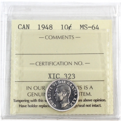 1948 Canada 10-cents ICCS Certified MS-64 (XIC 323)