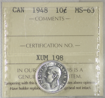 1948 Canada 10-cents ICCS Certified MS-63