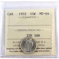 1952 Canada 10-cents ICCS Certified MS-64