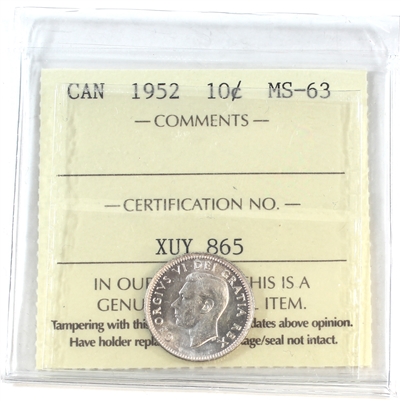 1952 Canada 10-cents ICCS Certified MS-63