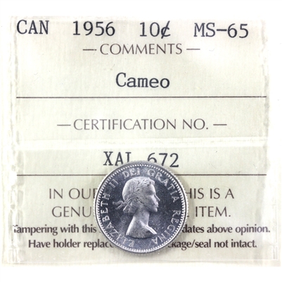 1956 Canada 10-cents ICCS Certified MS-65 Cameo