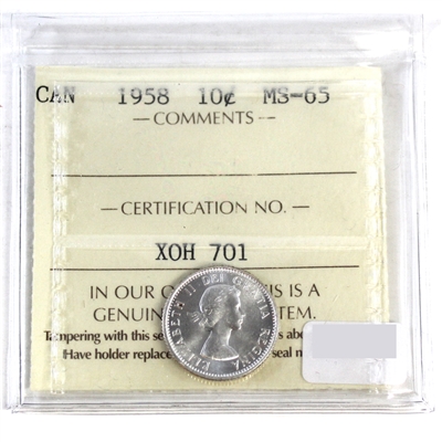 1958 Canada 10-cents ICCS Certified MS-65