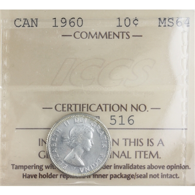 1960 Canada 10-cents ICCS Certified MS-64