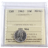 1963 Canada 10-cents ICCS Certified MS-65