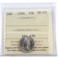 1964 Canada 10-cents ICCS Certified MS-65