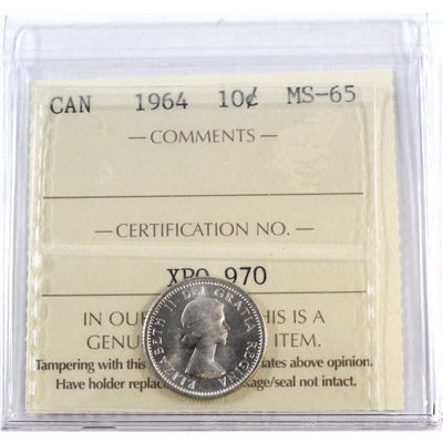 1964 Canada 10-cents ICCS Certified MS-65