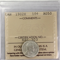 1902H Canada 10-cents ICCS Certified AU-50