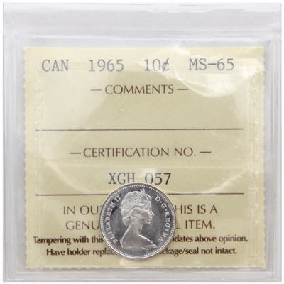 1965 Canada 10-cents ICCS Certified MS-65