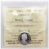 1965 Canada 10-cents ICCS Certified MS-65 Heavy Cameo