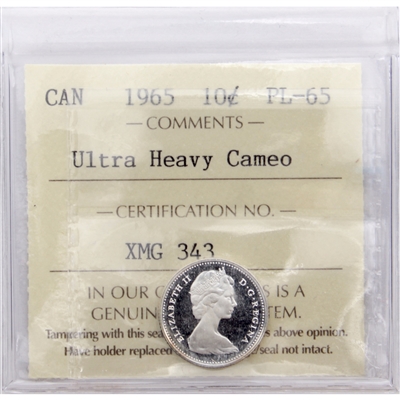 1965 Canada 10-cents ICCS Certified PL-65 Ultra Heavy Cameo