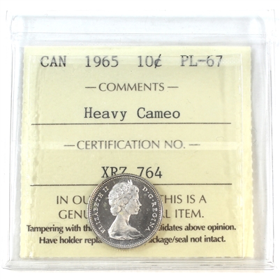 1965 Canada 10-cents ICCS Certified PL-67 Heavy Cameo
