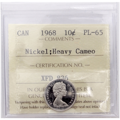 1968 Nickel Canada 10-cents ICCS Certified PL-65 Heavy Cameo