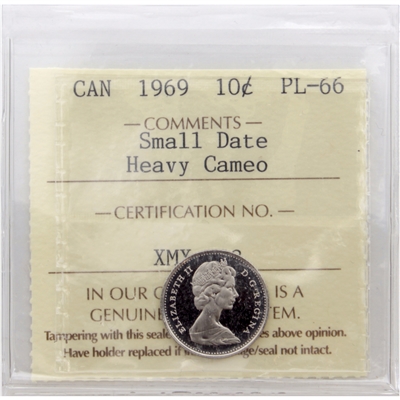 1969 Small Date Canada 10-cents ICCS Certified PL-66 Heavy Cameo
