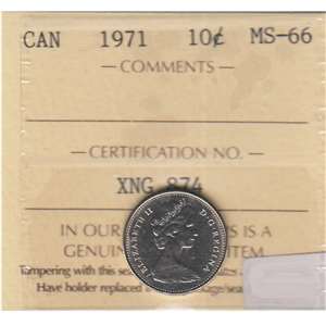 1971 Canada 10-cents ICCS Certified MS-66