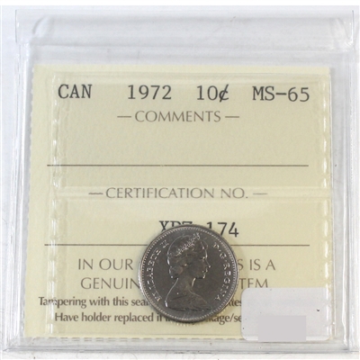1972 Canada 10-cents ICCS Certified MS-65