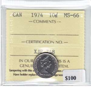 1974 Canada 10-cents ICCS Certified MS-66