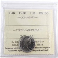 1978 Canada 10-cents ICCS Certified MS-65