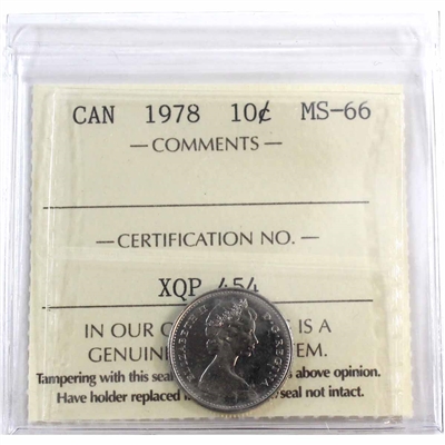1978 Canada 10-cents ICCS Certified MS-66