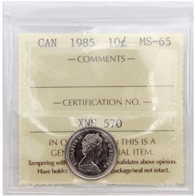 1985 Canada 10-cents ICCS Certified MS-65