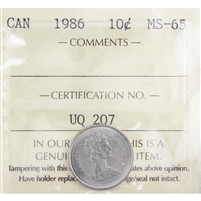 1986 Canada 10-cents ICCS Certified MS-65