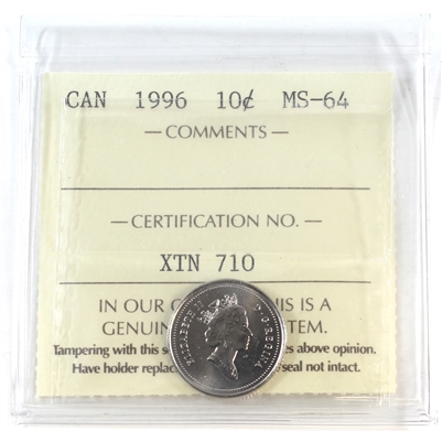 1996 Canada 10-cents ICCS Certified MS-64