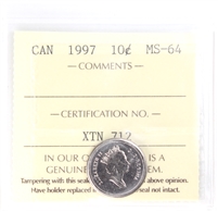 1997 Canada 10-cents ICCS Certified MS-64