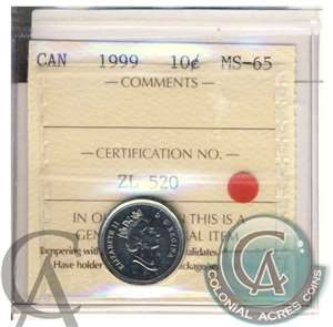 1999 Canada 10-cents ICCS Certified MS-65