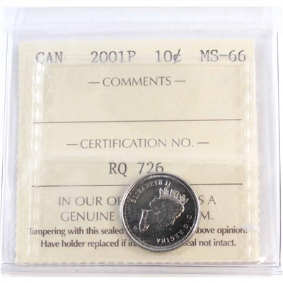 2001P Canada 10-cents ICCS Certified MS-66
