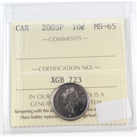 2003P Old Effigy Canada 10-cents ICCS Certified MS-65