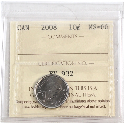 2008 Canada 10-cents ICCS Certified MS-66