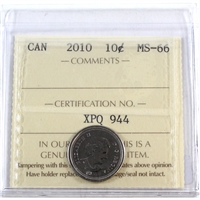 2010 Canada 10-cents ICCS Certified MS-66