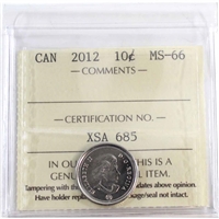 2012 Canada 10-cents ICCS Certified MS-65