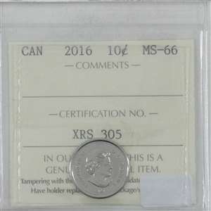 2016 Canada 10-cents ICCS Certified MS-66