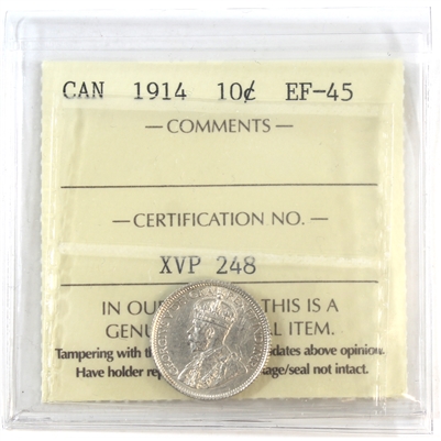 1914 Canada 10-cents ICCS Certified EF-45