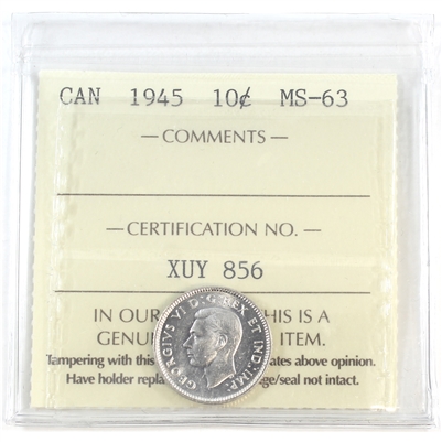 1945 Canada 10-cents ICCS Certified MS-63