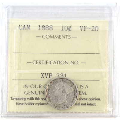 1888 Canada 10-cents ICCS Certified VF-20